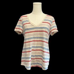 👗5/$25 - Cream/Red/Blue Striped V-Neck Tee